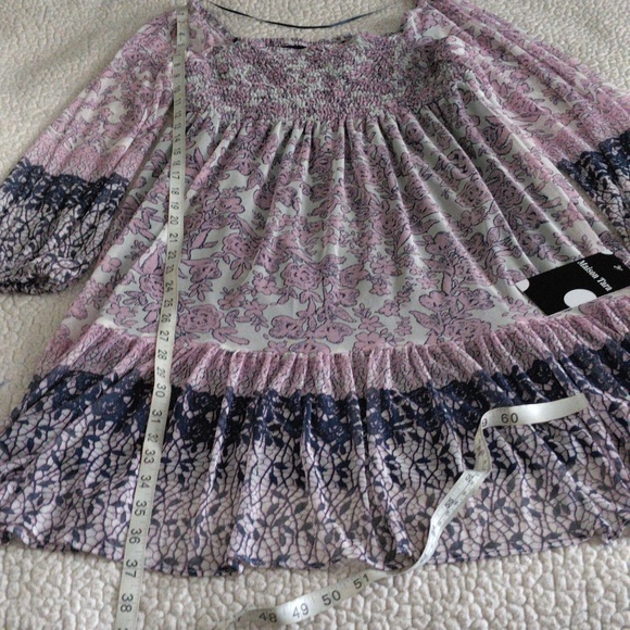 NWT Maison Tara Size 6 Pink Navy Floral Square Neck Smocked Boho Flounce… - Picture 6 of 15